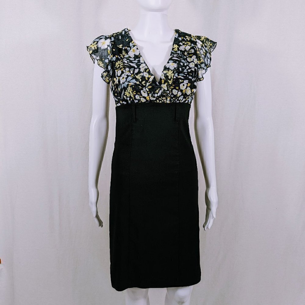 Speechless Black & Yellow Floral Pencil Dress with Frilly Sleeves Size 5